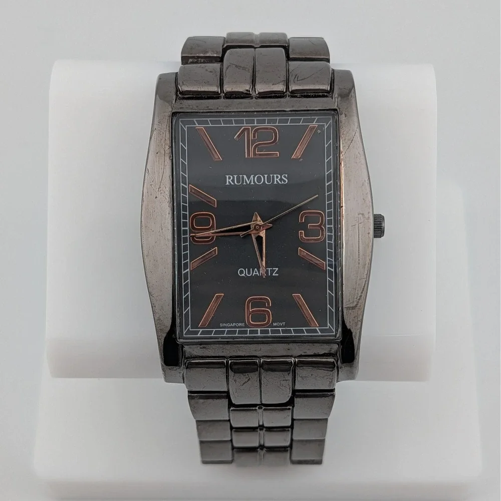 Rumours Gunmetal Dark Brown Rectangular Quartz Rose Gold Accents Watch